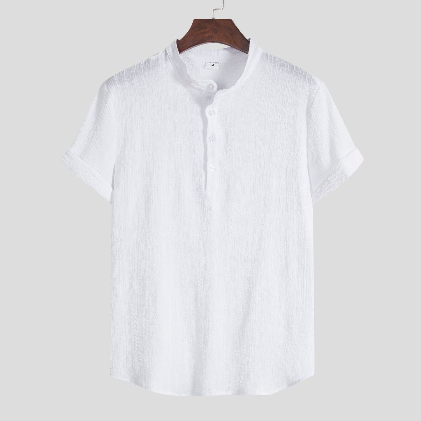 Camisa de cuello mandarín de algodón y lino para hombre: informal y elegante