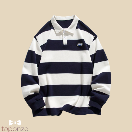 Camisola Polo Masculina às Riscas Largas – Estilo Retro Casual
