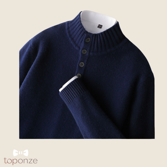 Camisola Premium de Malha com Gola Subida e Botões – Estilo Elegante Masculino