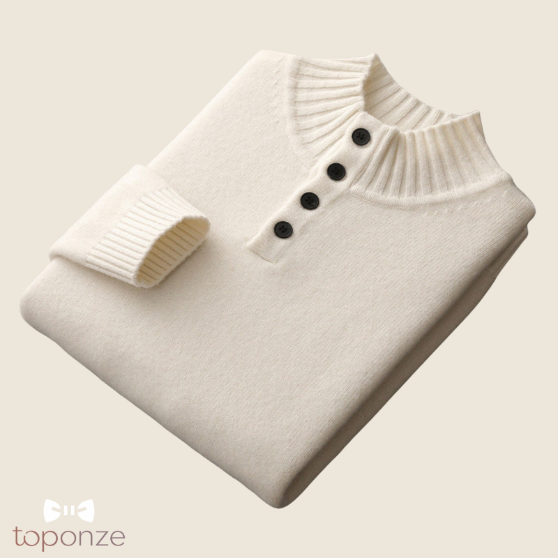 Camisola Premium de Malha com Gola Subida e Botões – Estilo Elegante Masculino