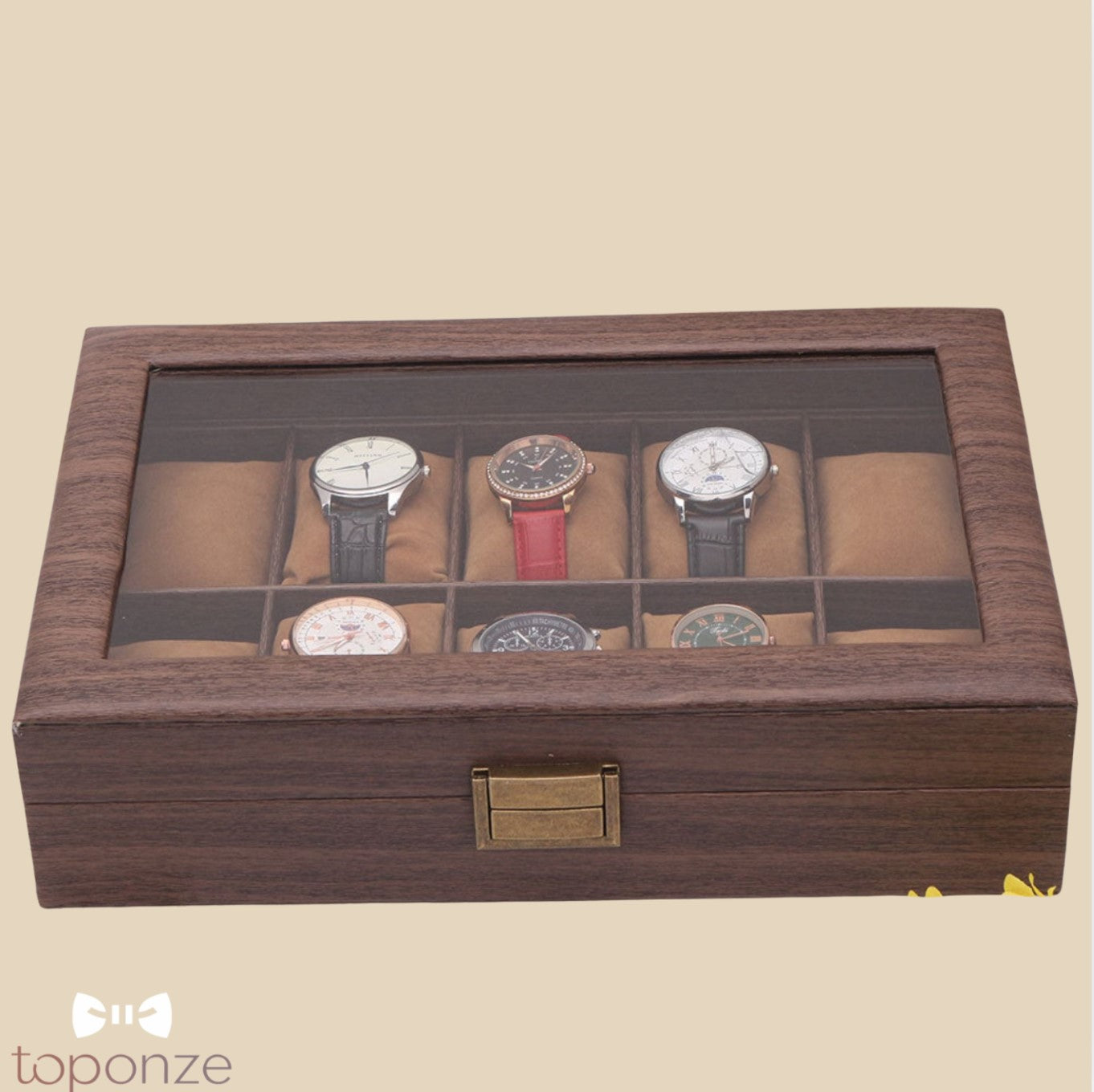 Caixa Luxuosa de Armazenamento para Relógios – Madeira Premium com Tampa de Vidro