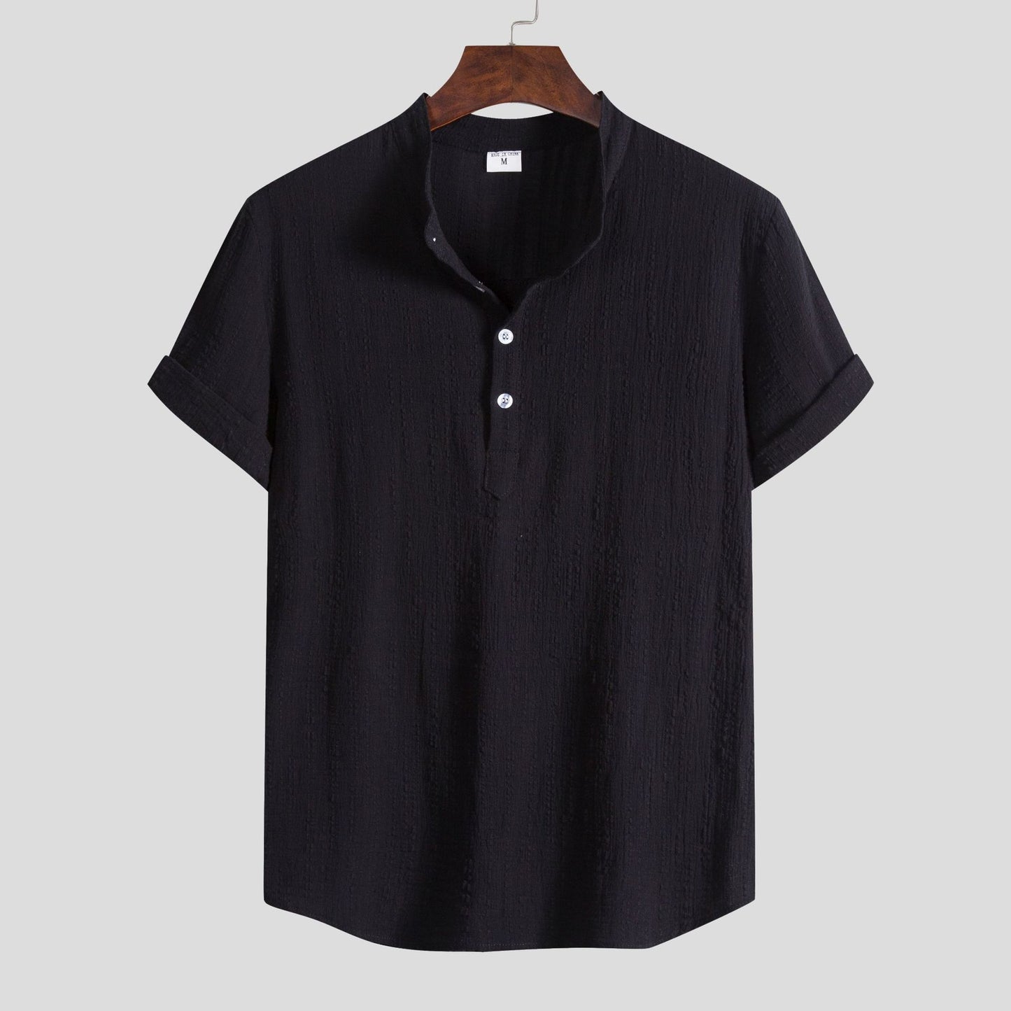 Camisa de cuello mandarín de algodón y lino para hombre: informal y elegante
