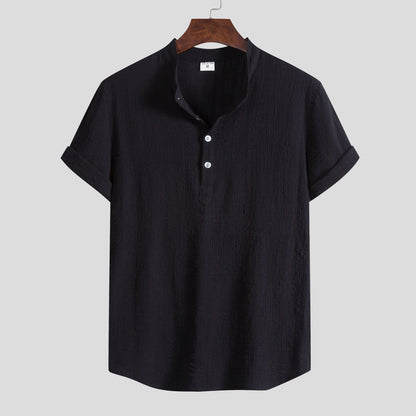 Camisa de cuello mandarín de algodón y lino para hombre: informal y elegante