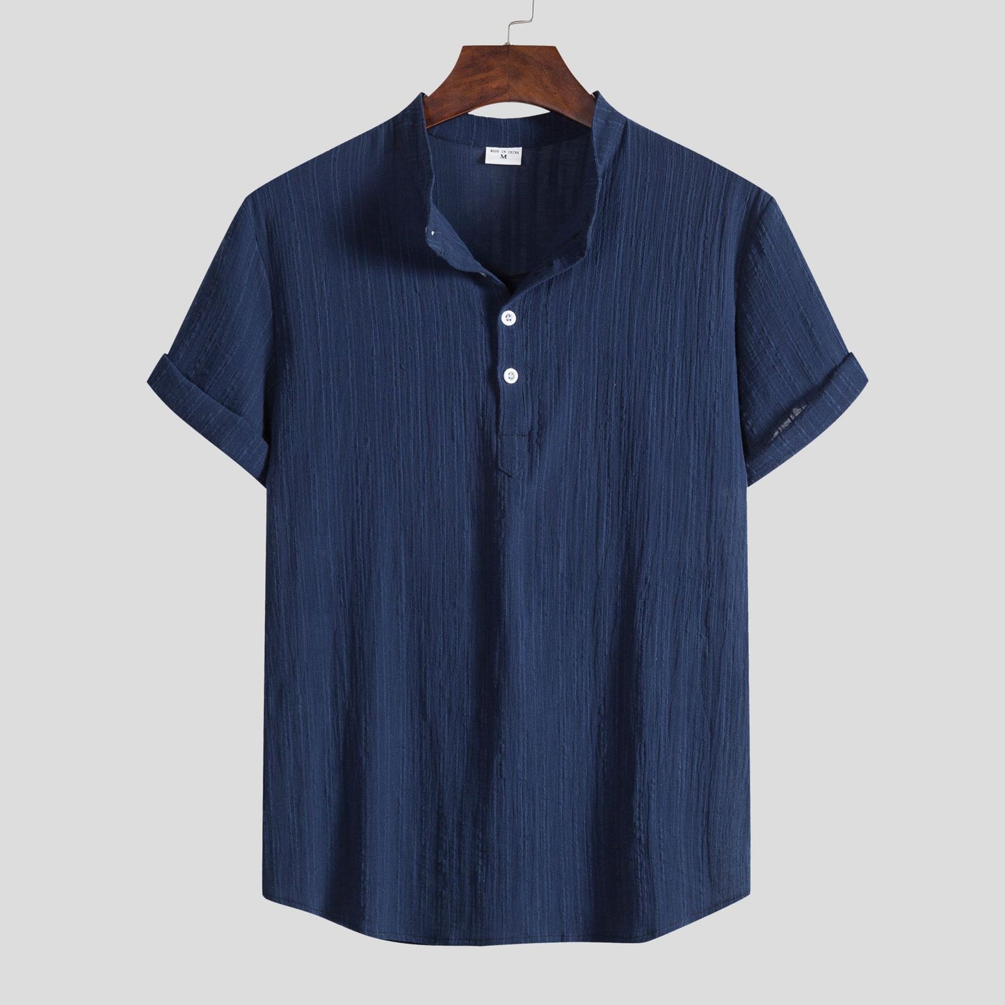 Camisa de cuello mandarín de algodón y lino para hombre: informal y elegante