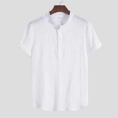 Camisa de cuello mandarín de algodón y lino para hombre: informal y elegante