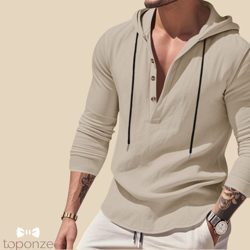 Camisola Casual com Capuz e Botões – Estilo Slim Fit Masculino
