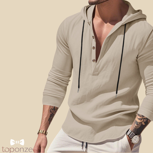 Camisola Casual com Capuz e Botões – Estilo Slim Fit Masculino