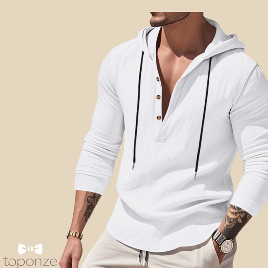 Camisola Casual com Capuz e Botões – Estilo Slim Fit Masculino