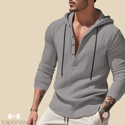 Camisola Casual com Capuz e Botões – Estilo Slim Fit Masculino