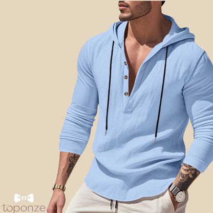Camisola Casual com Capuz e Botões – Estilo Slim Fit Masculino