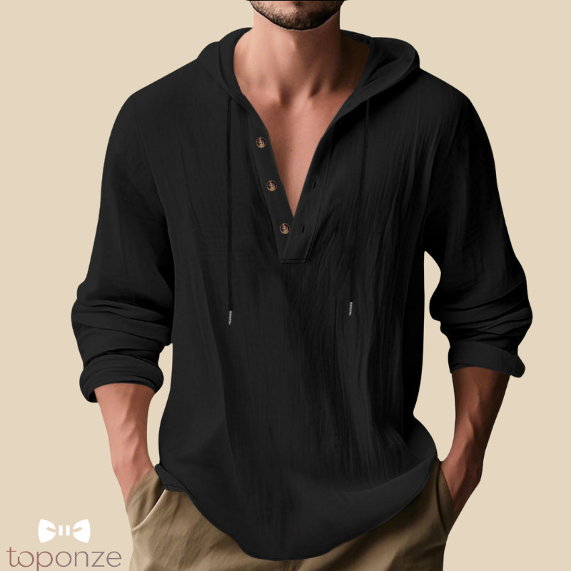 Camisola Casual com Capuz e Botões – Estilo Slim Fit Masculino