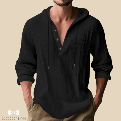 Camisola Casual com Capuz e Botões – Estilo Slim Fit Masculino