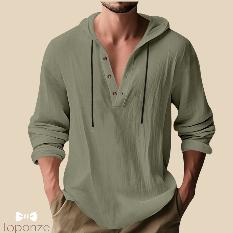 Camisola Casual com Capuz e Botões – Estilo Slim Fit Masculino