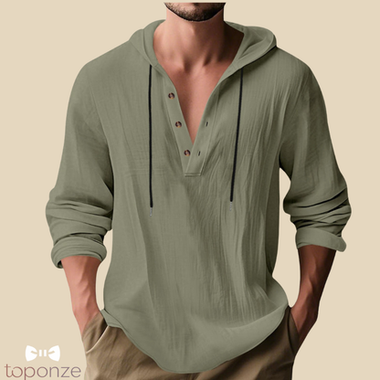 Camisola Casual com Capuz e Botões – Estilo Slim Fit Masculino