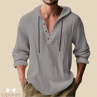 Camisola Casual com Capuz e Botões – Estilo Slim Fit Masculino