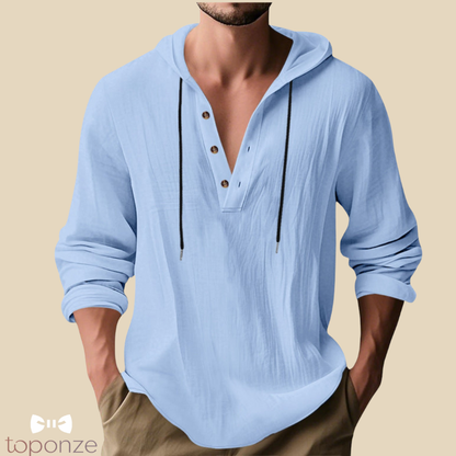 Camisola Casual com Capuz e Botões – Estilo Slim Fit Masculino