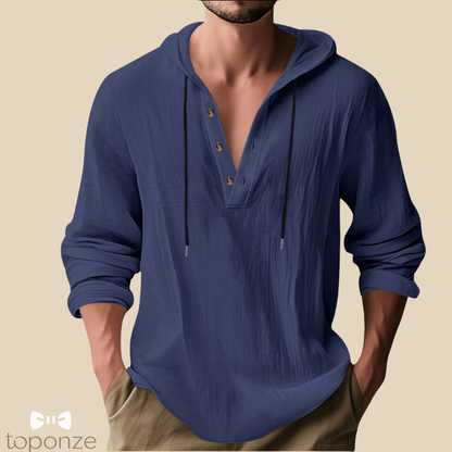 Camisola Casual com Capuz e Botões – Estilo Slim Fit Masculino
