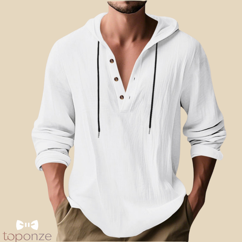 Camisola Casual com Capuz e Botões – Estilo Slim Fit Masculino