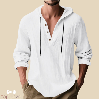 Camisola Casual com Capuz e Botões – Estilo Slim Fit Masculino