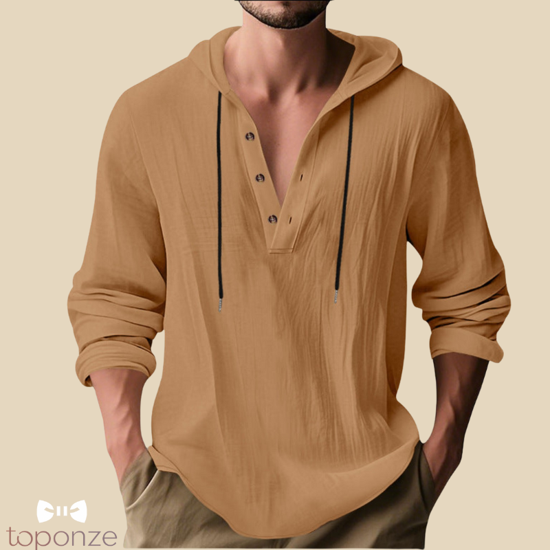 Camisola Casual com Capuz e Botões – Estilo Slim Fit Masculino