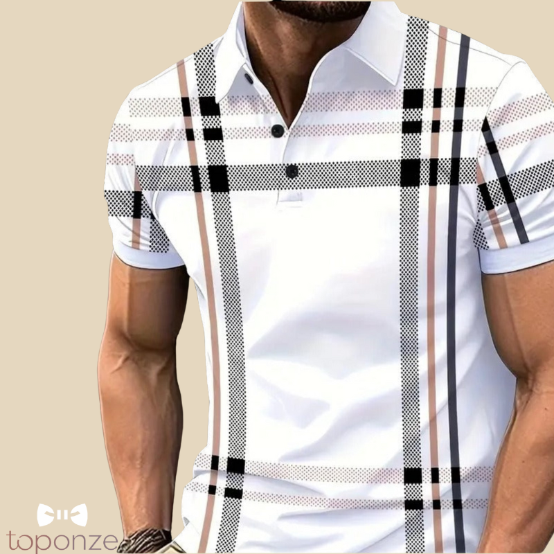 Polo Masculino Estilo Britânico — Casual Elegante com Padrão Xadrez Moderno