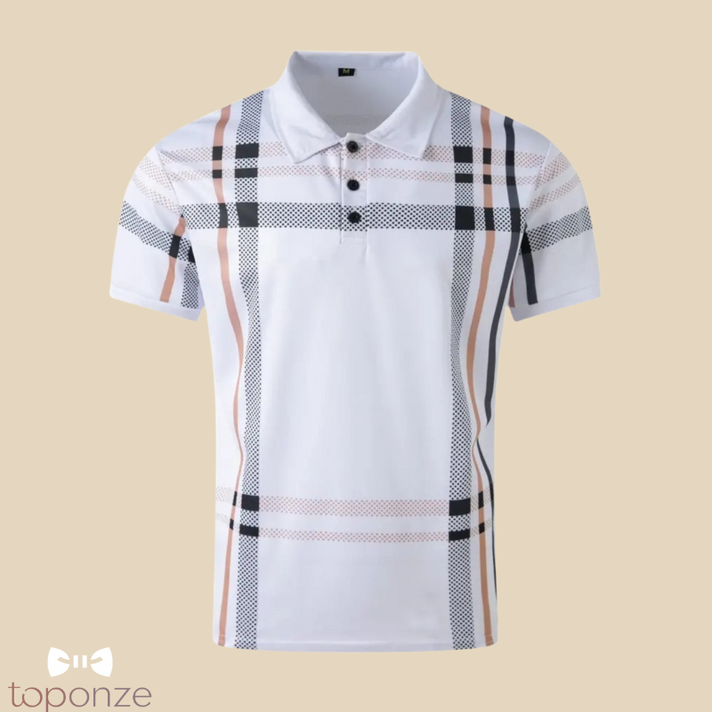 Polo Masculino Estilo Britânico — Casual Elegante com Padrão Xadrez Moderno