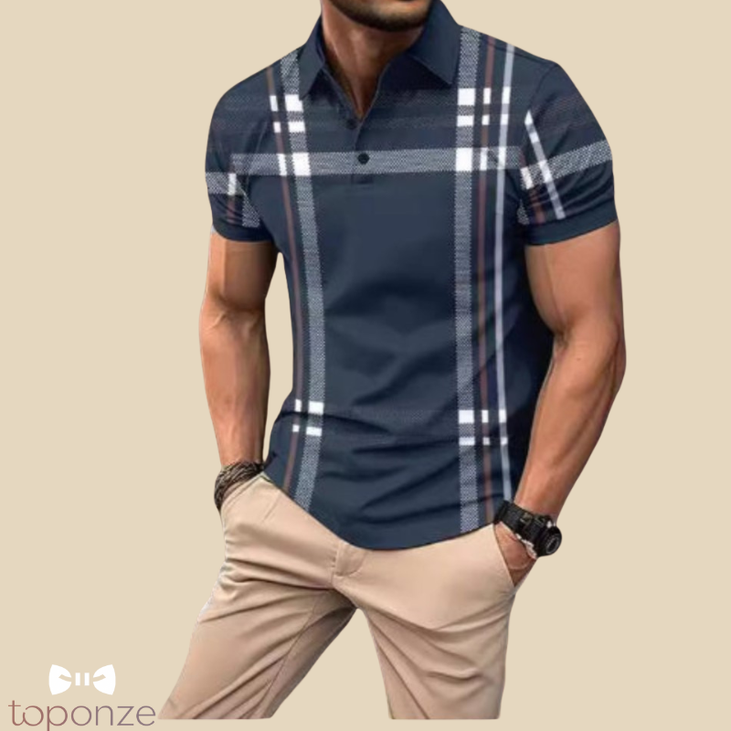 Polo Masculino Estilo Britânico — Casual Elegante com Padrão Xadrez Moderno