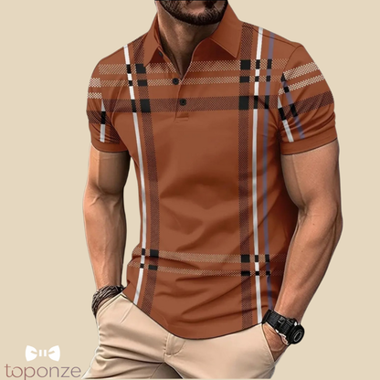 Polo Masculino Estilo Britânico — Casual Elegante com Padrão Xadrez Moderno