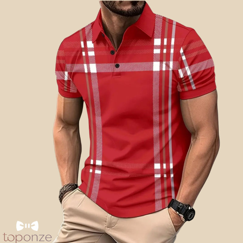 Polo Masculino Estilo Britânico — Casual Elegante com Padrão Xadrez Moderno