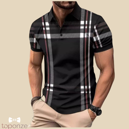 Polo Masculino Estilo Britânico — Casual Elegante com Padrão Xadrez Moderno