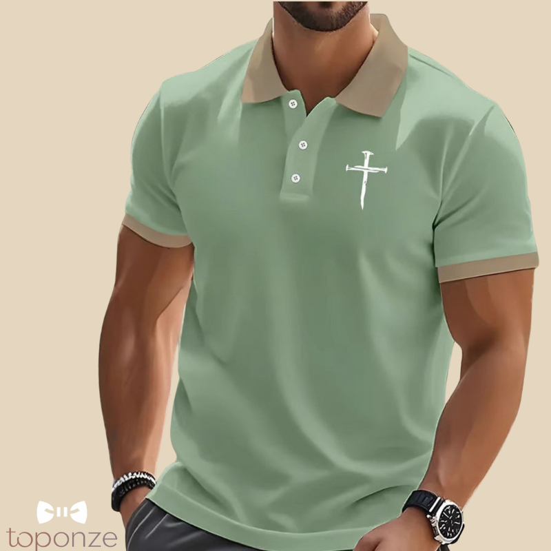 Polo Masculino Premium com Cruz Bordada — Estilo Casual Elegante
