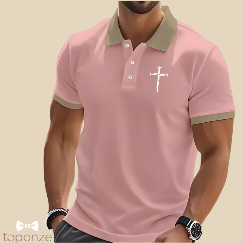 Polo Masculino Premium com Cruz Bordada — Estilo Casual Elegante