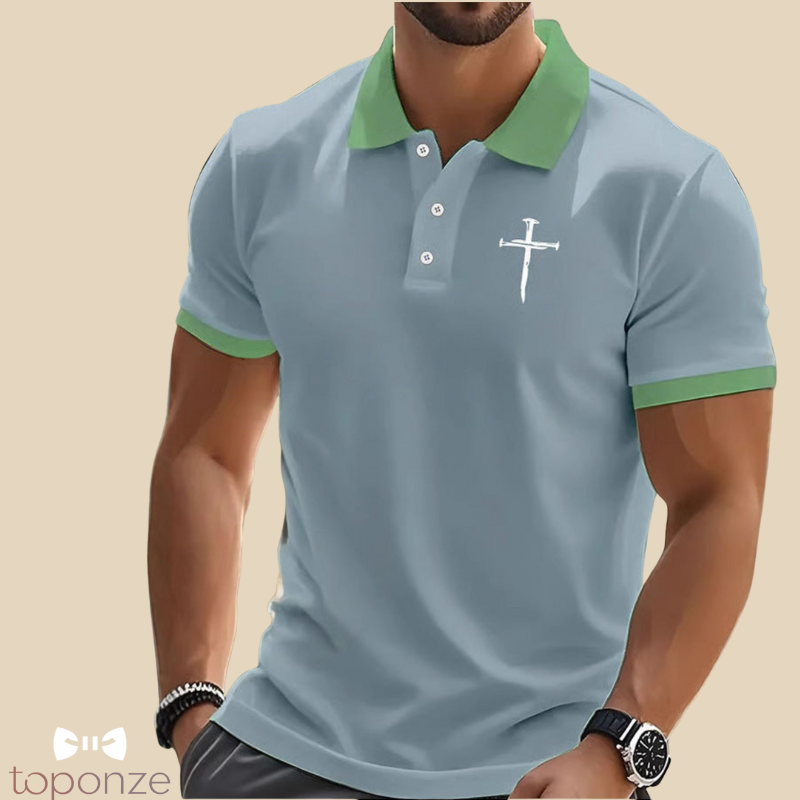 Polo Masculino Premium com Cruz Bordada — Estilo Casual Elegante