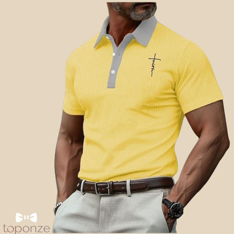Polo Masculino Premium com Cruz Bordada — Estilo Casual Elegante