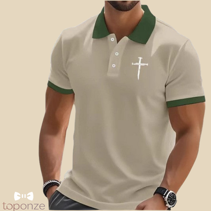 Polo Masculino Premium com Cruz Bordada — Estilo Casual Elegante
