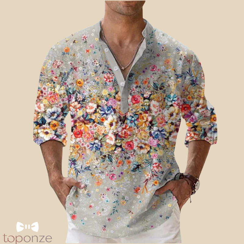 Camisa informal con estampado floral artístico: estilo bohemio y vibrante