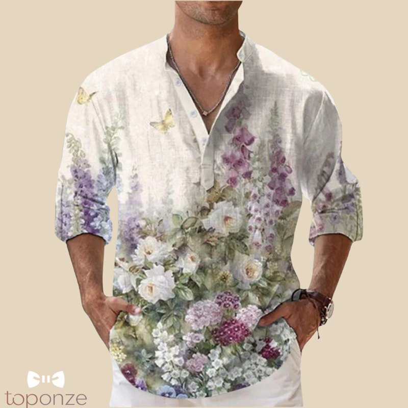 Camisa informal con estampado floral artístico: estilo bohemio y vibrante