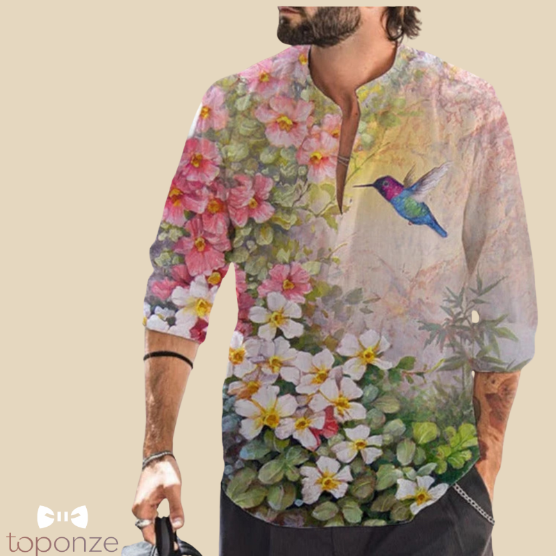 Camisa informal con estampado floral artístico: estilo bohemio y vibrante