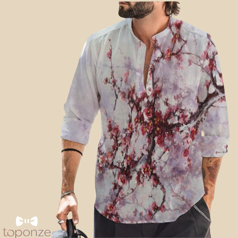 Camisa informal con estampado floral artístico: estilo bohemio y vibrante
