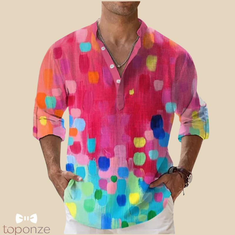 Camisa informal con estampado floral artístico: estilo bohemio y vibrante