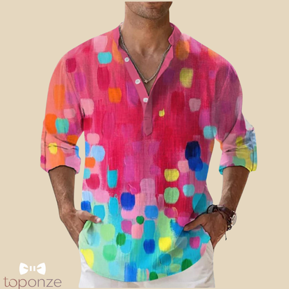 Camisa informal con estampado floral artístico: estilo bohemio y vibrante