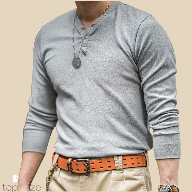 Suéter casual de manga larga con cuello en V para hombre – Gris elegante