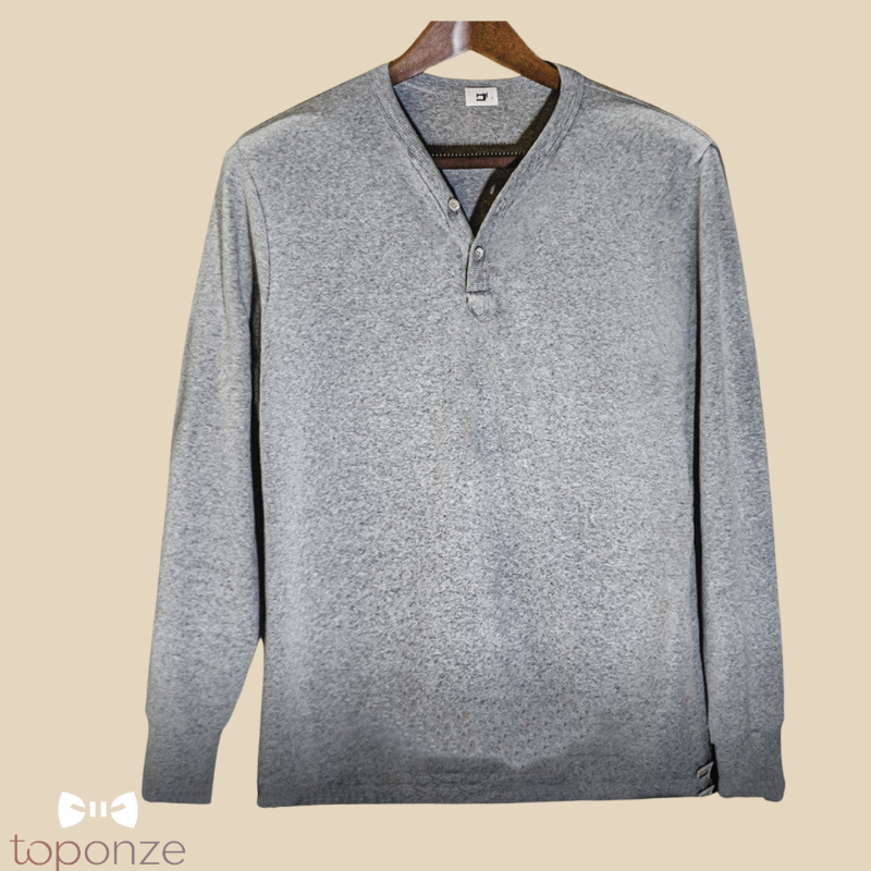 Suéter casual de manga larga con cuello en V para hombre – Gris elegante