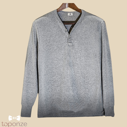 Suéter casual de manga larga con cuello en V para hombre – Gris elegante