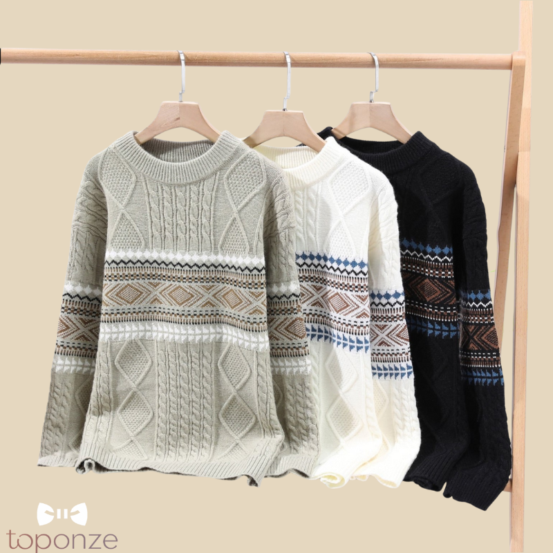 Suéter de punto retro para hombre con estampado geométrico