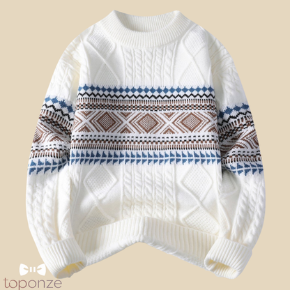 Suéter de punto retro para hombre con estampado geométrico