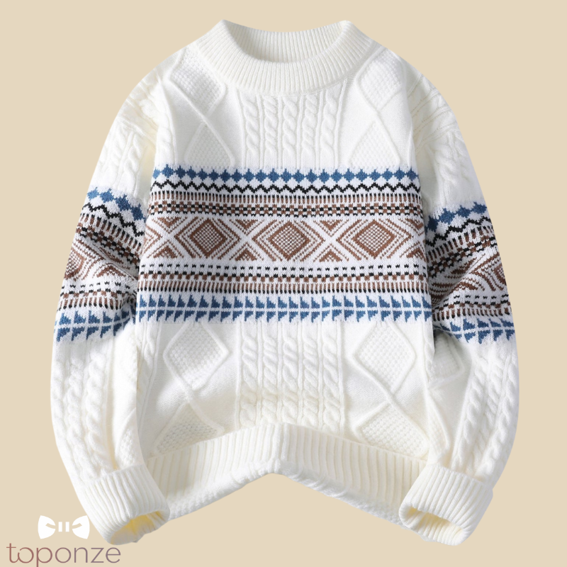 Suéter de punto retro para hombre con estampado geométrico