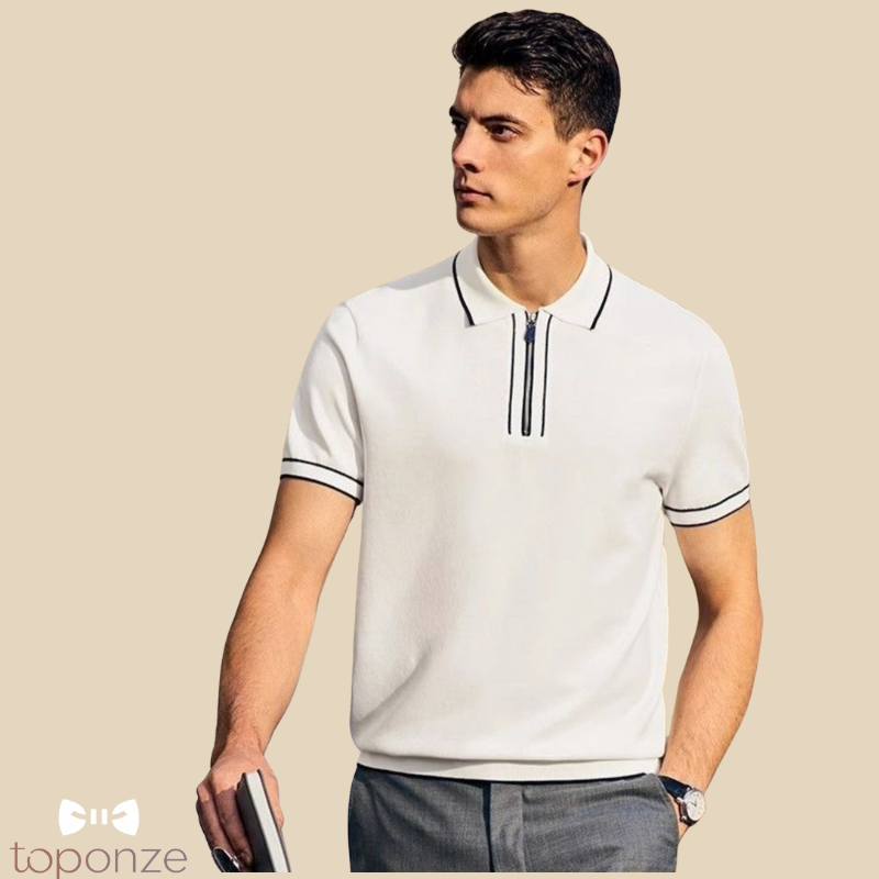 Pólo Masculino Casual Elegante com Fecho Frontal