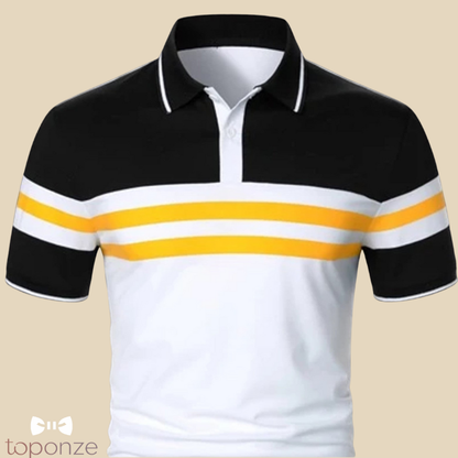 Pólo Masculino Bicolor com Faixas Horizontais