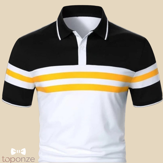 Pólo Masculino Bicolor com Faixas Horizontais